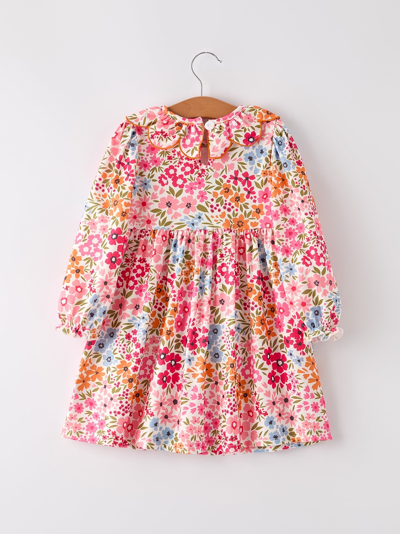 Fall Halloween & Thanksgiving Pumpkin Bow Smock Embroidered Floral Dress