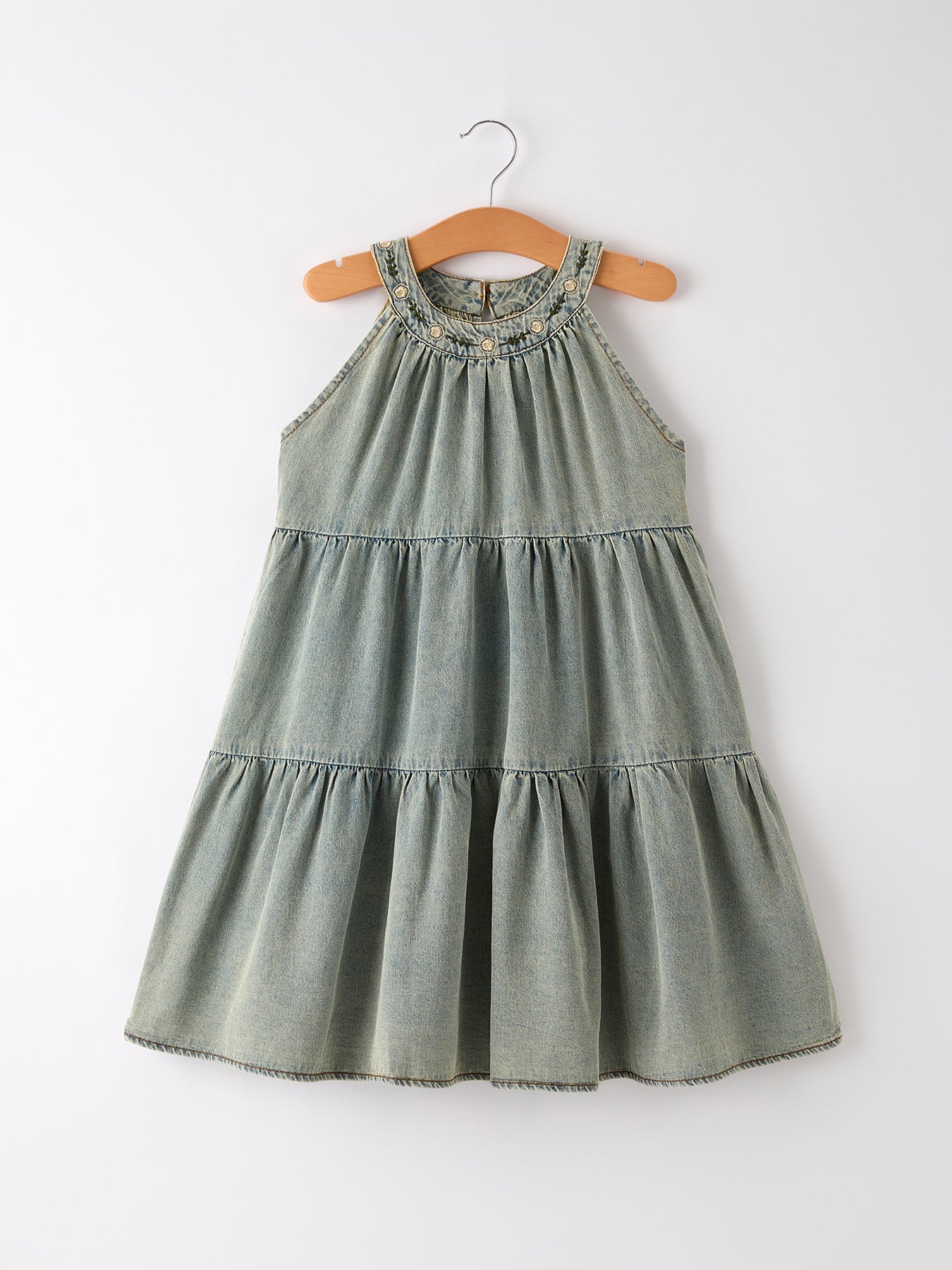 Summer Girls Embroidered Denim Sleeveless Dress