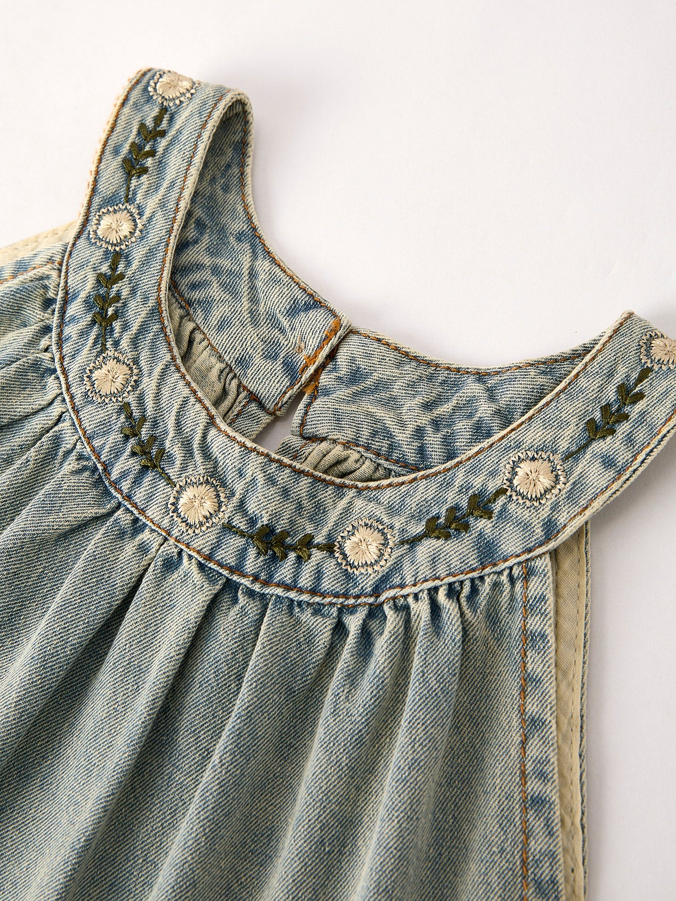 Summer Girls Embroidered Denim Sleeveless Dress