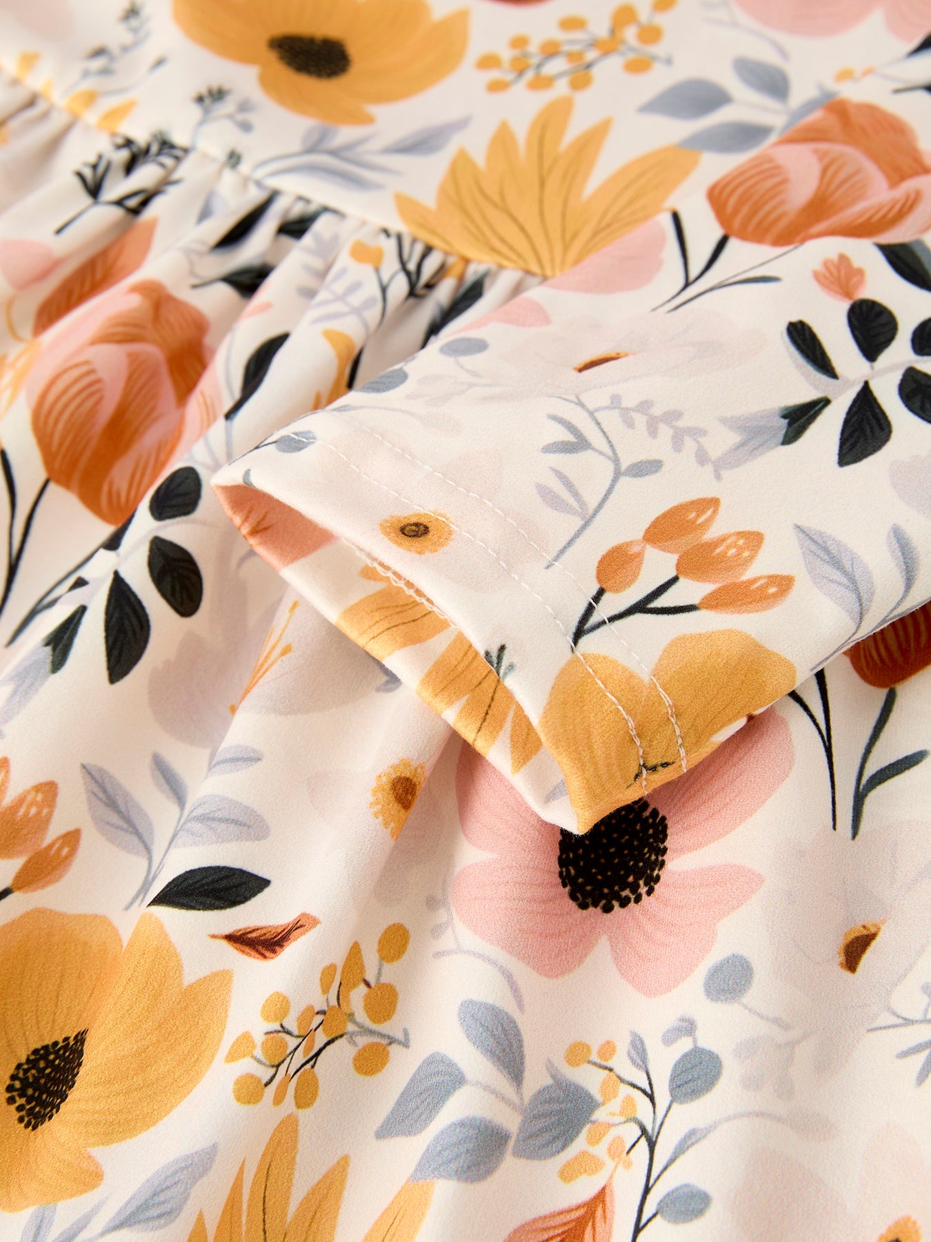 Winter Floral Long Sleeve Ruffled Girls Dress