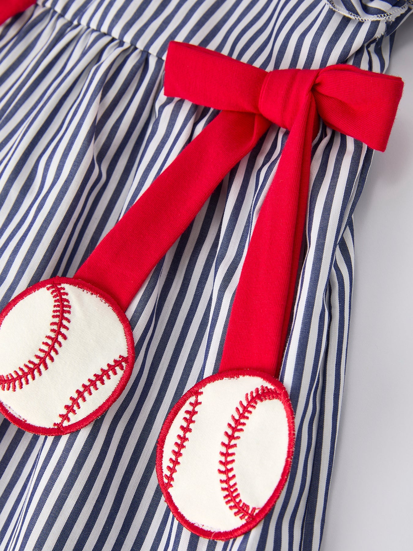 Girls Baseball Team Outfit – Striped Ruffle Sleeve Dress with Ball Design
