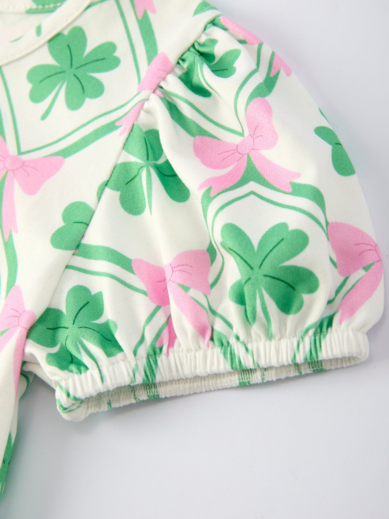 St. Patrick's Day Bow Shamrock Print Short Sleeves Girls Dress