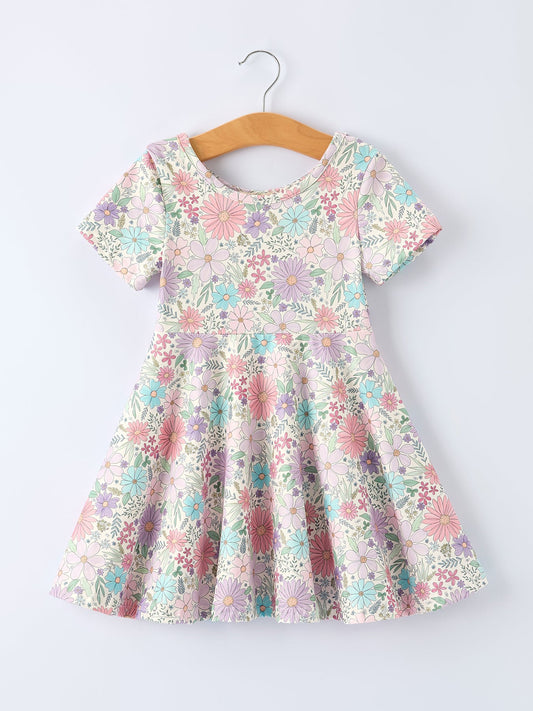 Spring Pastel Floral Girls Casual Dress