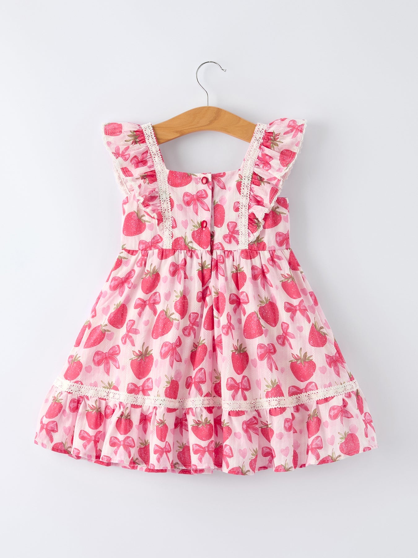 Spring Strawberry Bow Print Girls' Dress