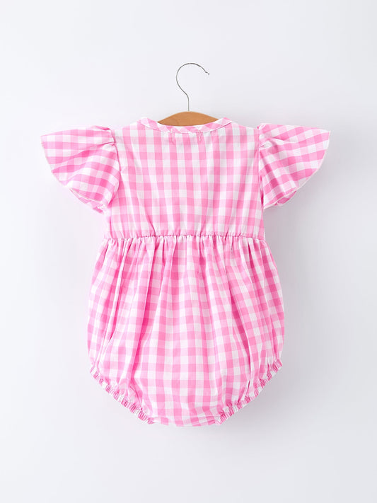 Spring Plaid Baby Girls Romper Bow Flutter Sleeve
