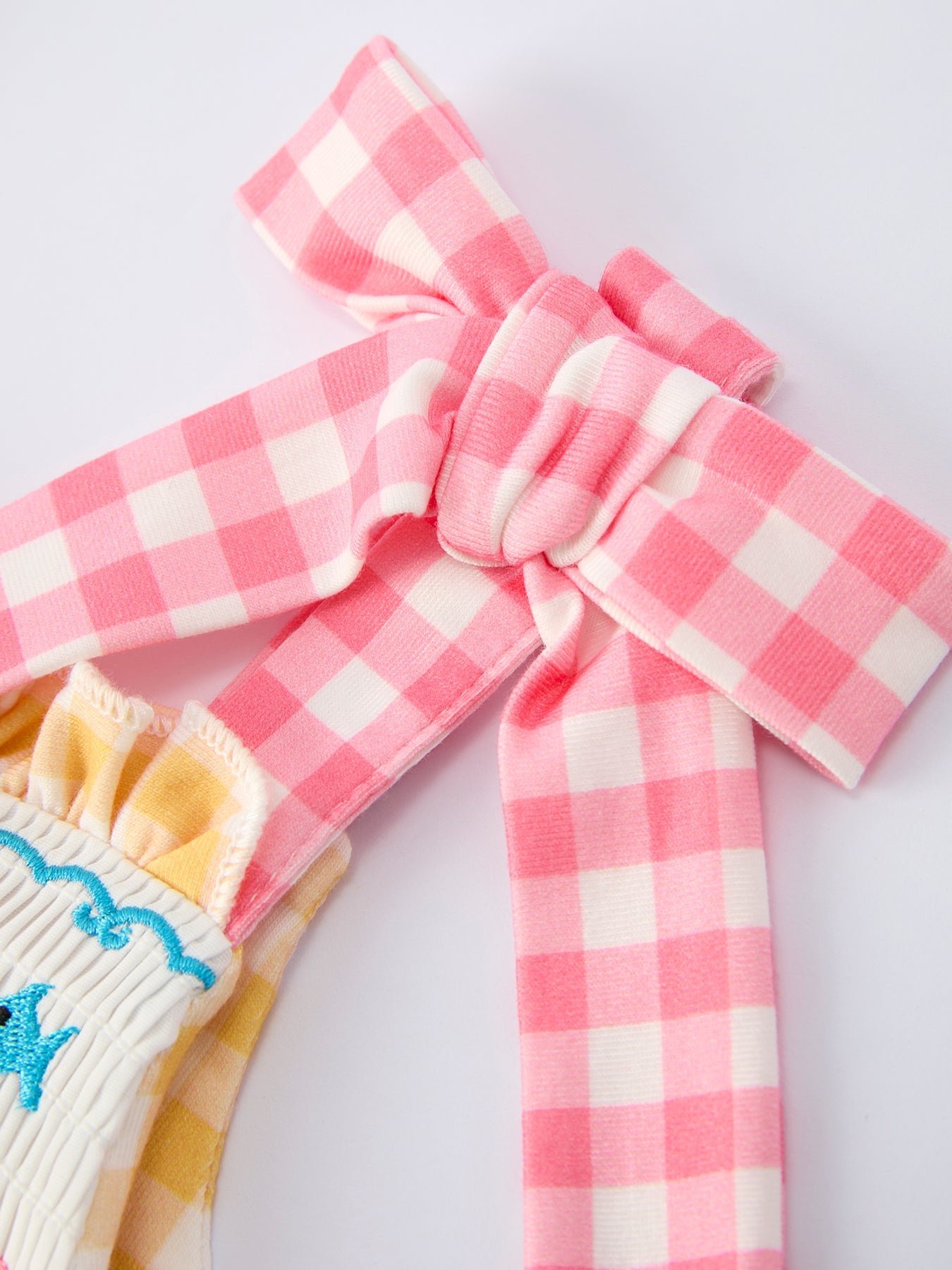 Fish Embroidery Smocking Plaid Girls' Dress