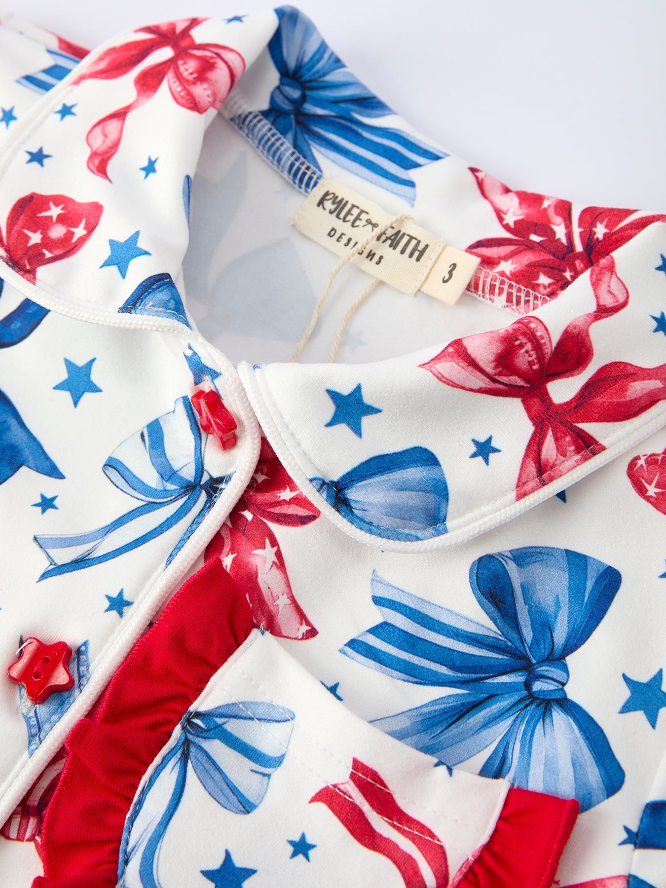 4th Of July Bow Star Girls Pajamas Set