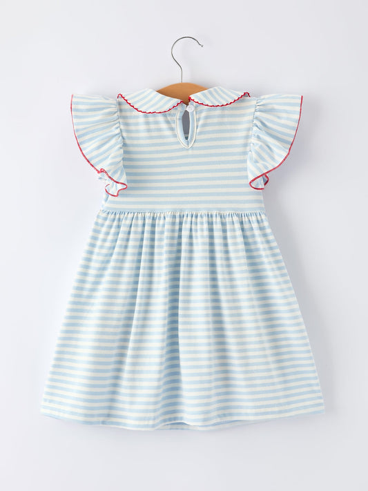 4th of July Stripe Girls Dress Bow Peter Pan Collar