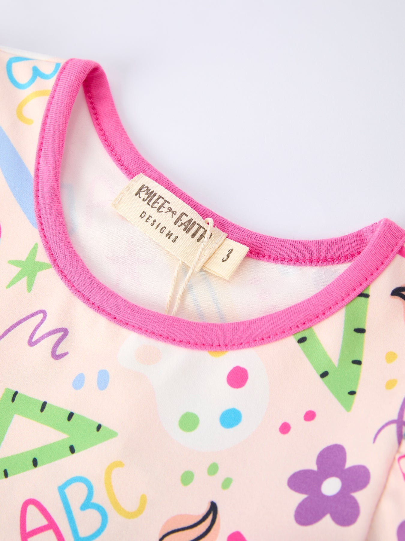 Back to School Print Girls Dress Short Sleeve Pocket