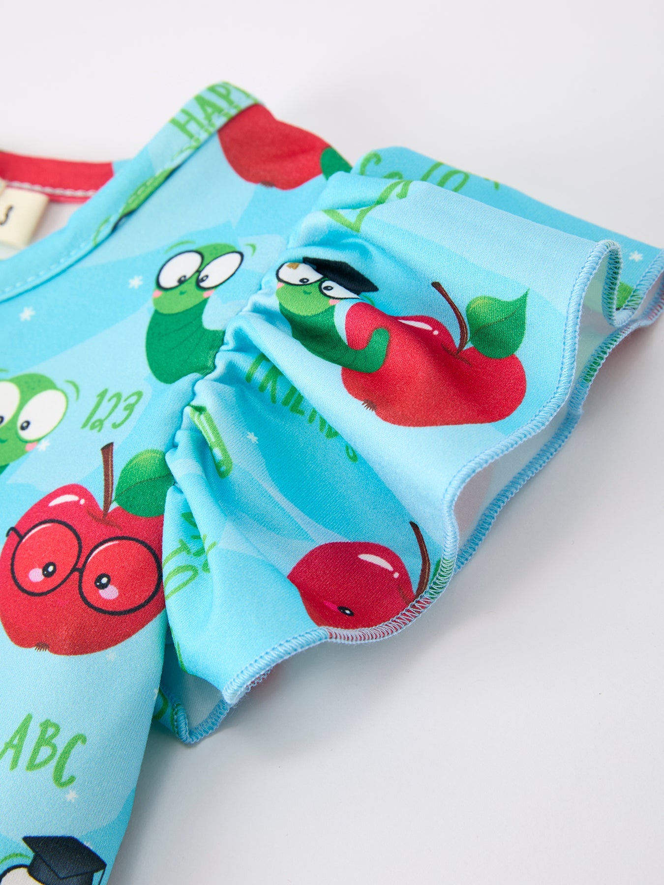 Girls Back To School Apple Worm Twirl Dress Ruffle Color Block