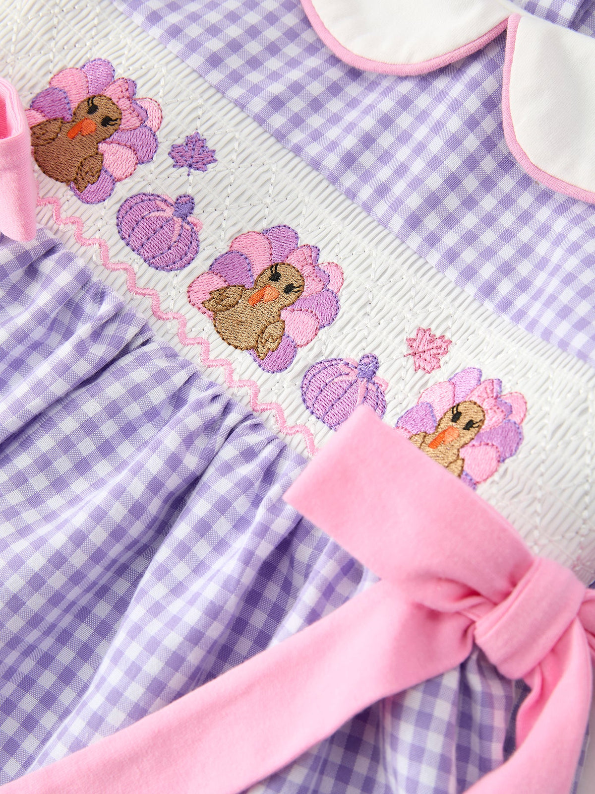 Thanksgiving Turkey Smocked Plaid Bow Girls Dress