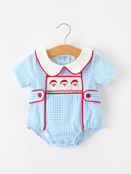 Christmas Santa Embroidered Boys Jon Jon Peter Pan Collar