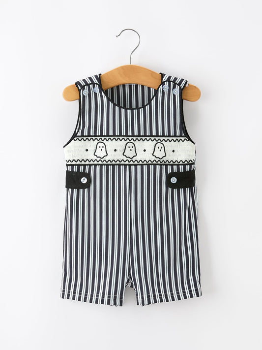 Halloween Ghost Smocked Boys Jon Jon Embroidered Romper