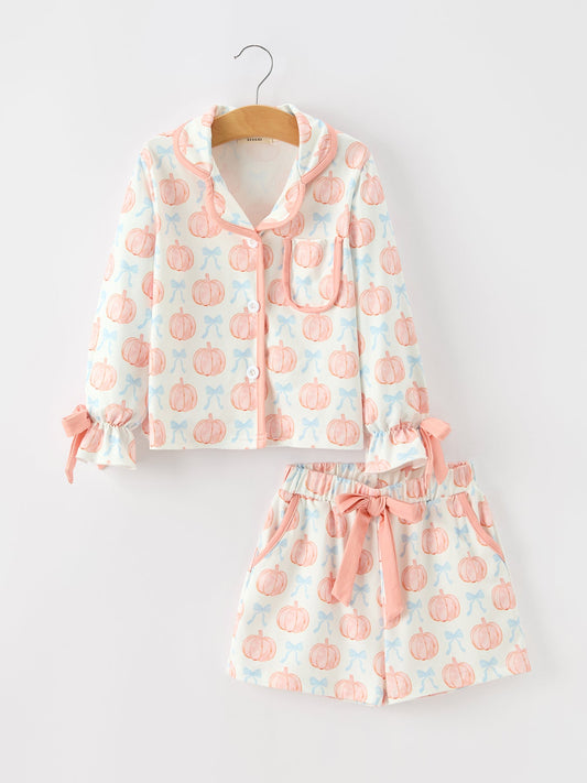Mommy and Me Fall Pumpkin Print Pajama Set
