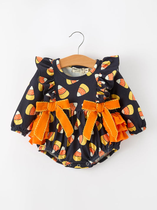 Halloween Candy Corn Baby Girl Bubble Romper Ruffle