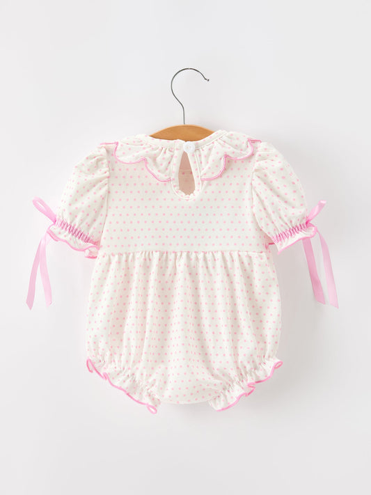 Christmas Smocked Baby Girl Bubble Romper Embroidered Ruffle Collar