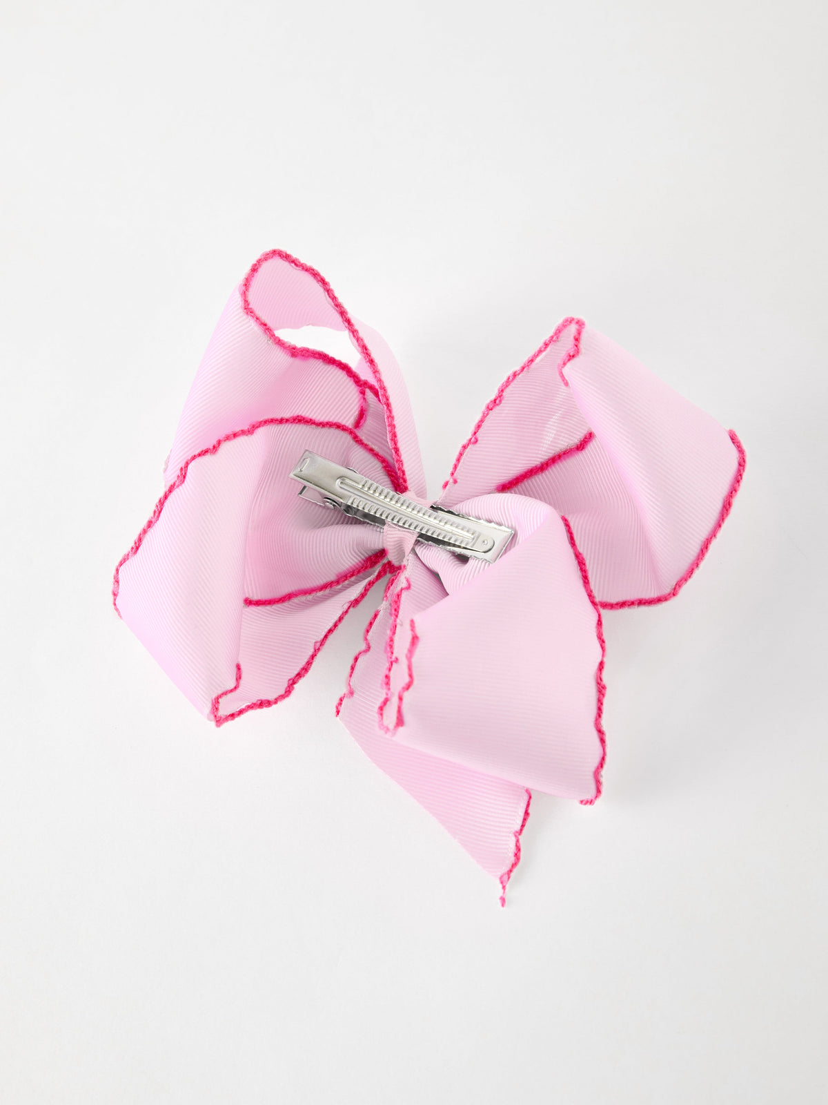 Girls' Christmas Santa Embroidered 6.25" Hair Bow – White/Pink