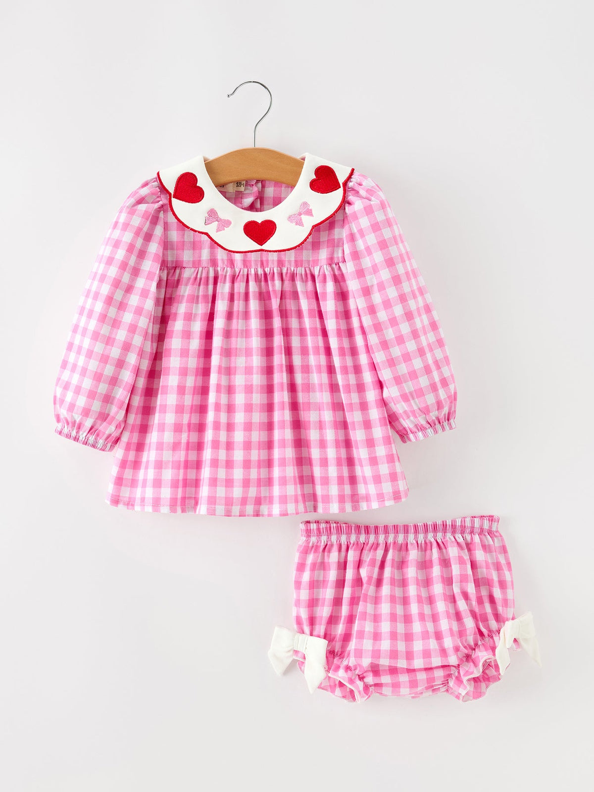 Baby Girls Valentine's Day Pink Plaid Heart & Bow Bloomer Set
