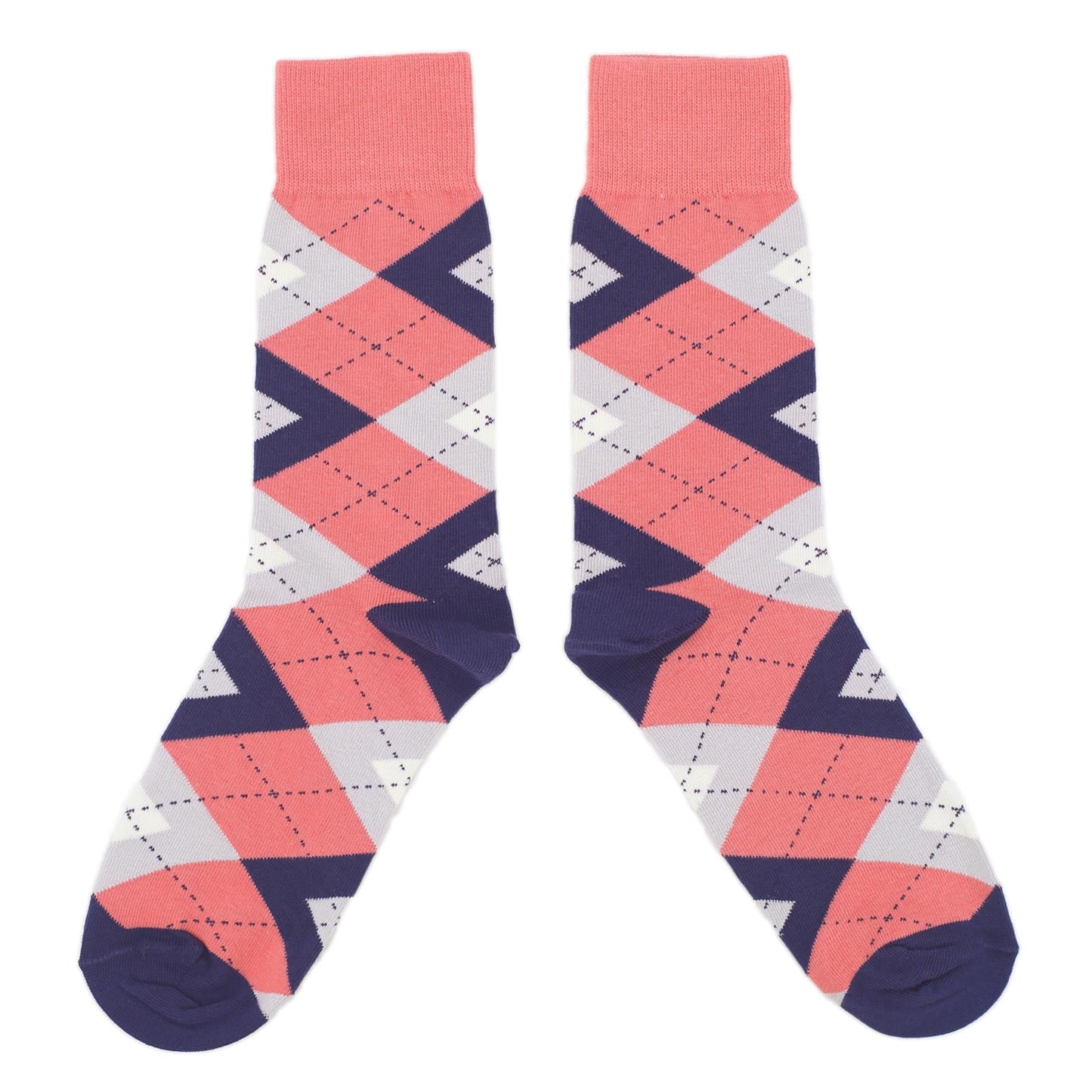 Coral Navy Argyle Wedding Groomsmen Men's Dress Socks
