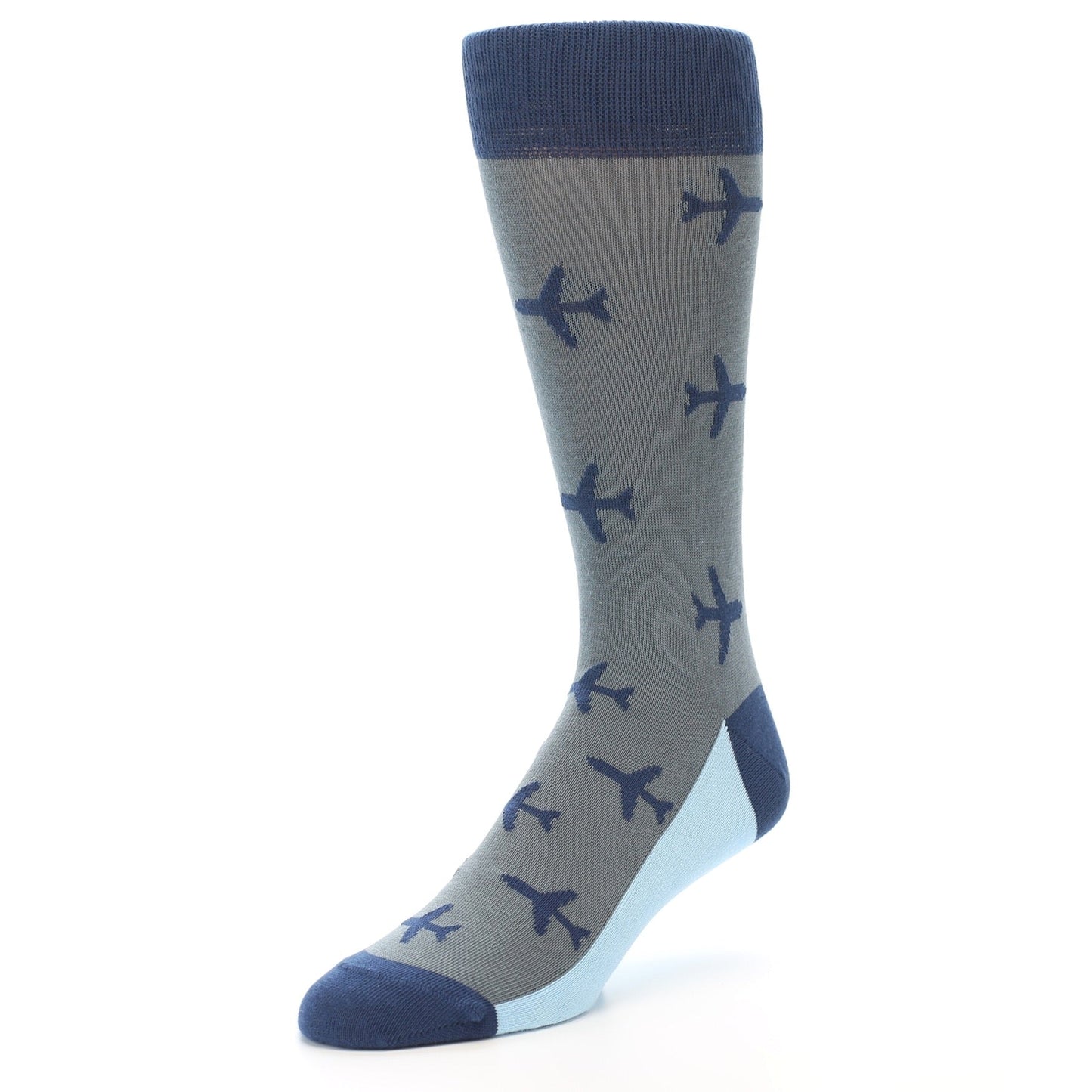 Gray Navy Airplane Aviation Pilot Men’s Dress Socks