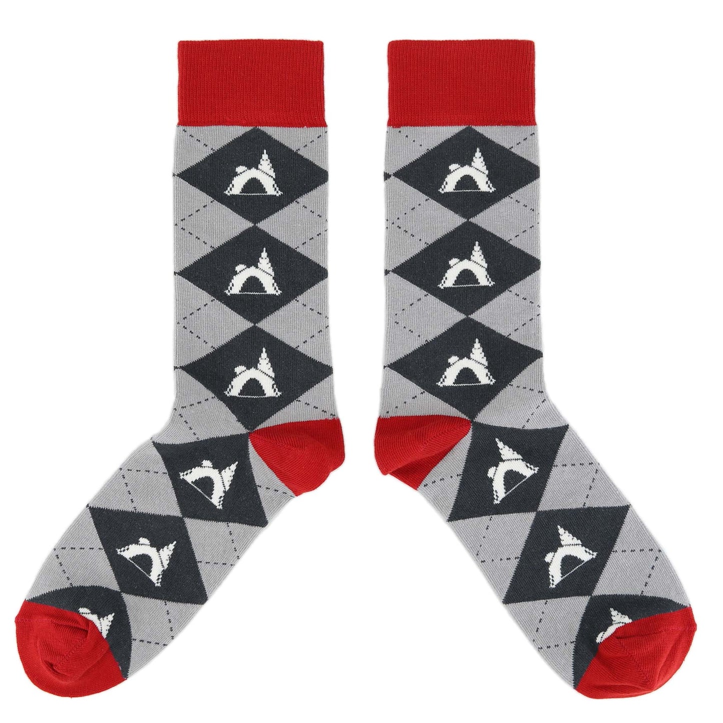 Grey Tent Camping Argyle Socks - Men’s Dress Socks