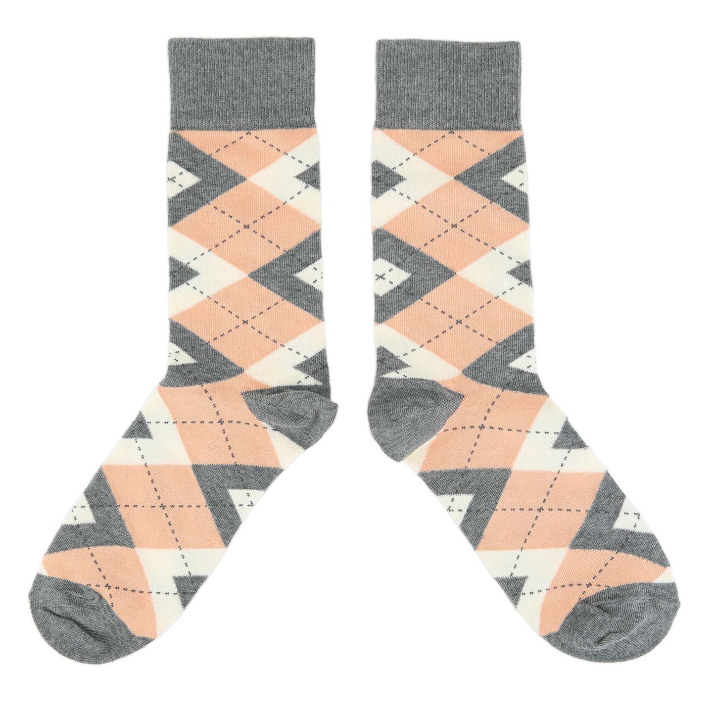 Peach Gray Argyle Wedding Groomsmen Men’s Dress Socks