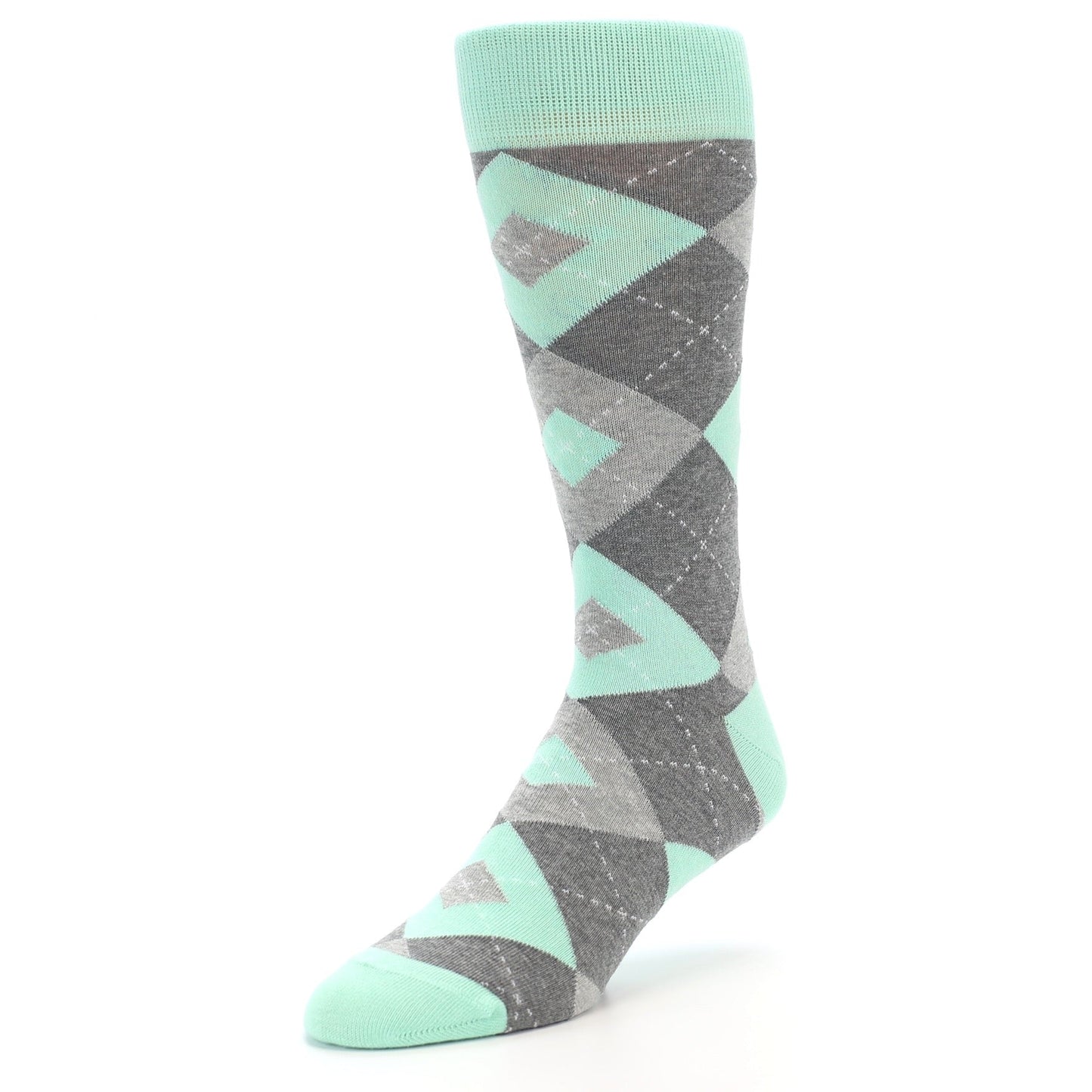 Mint Gray Argyle Wedding Groomsmen Men's Dress Socks