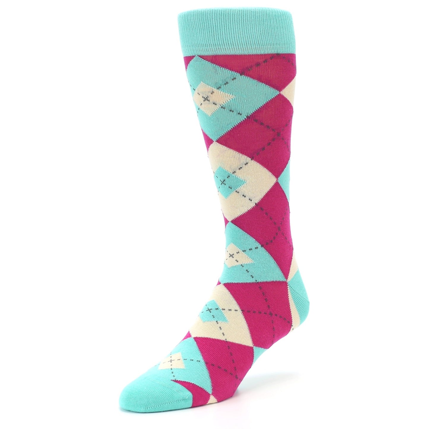 Spa Green Fuchsia Argyle Wedding Groomsmen Men’s Dress Socks