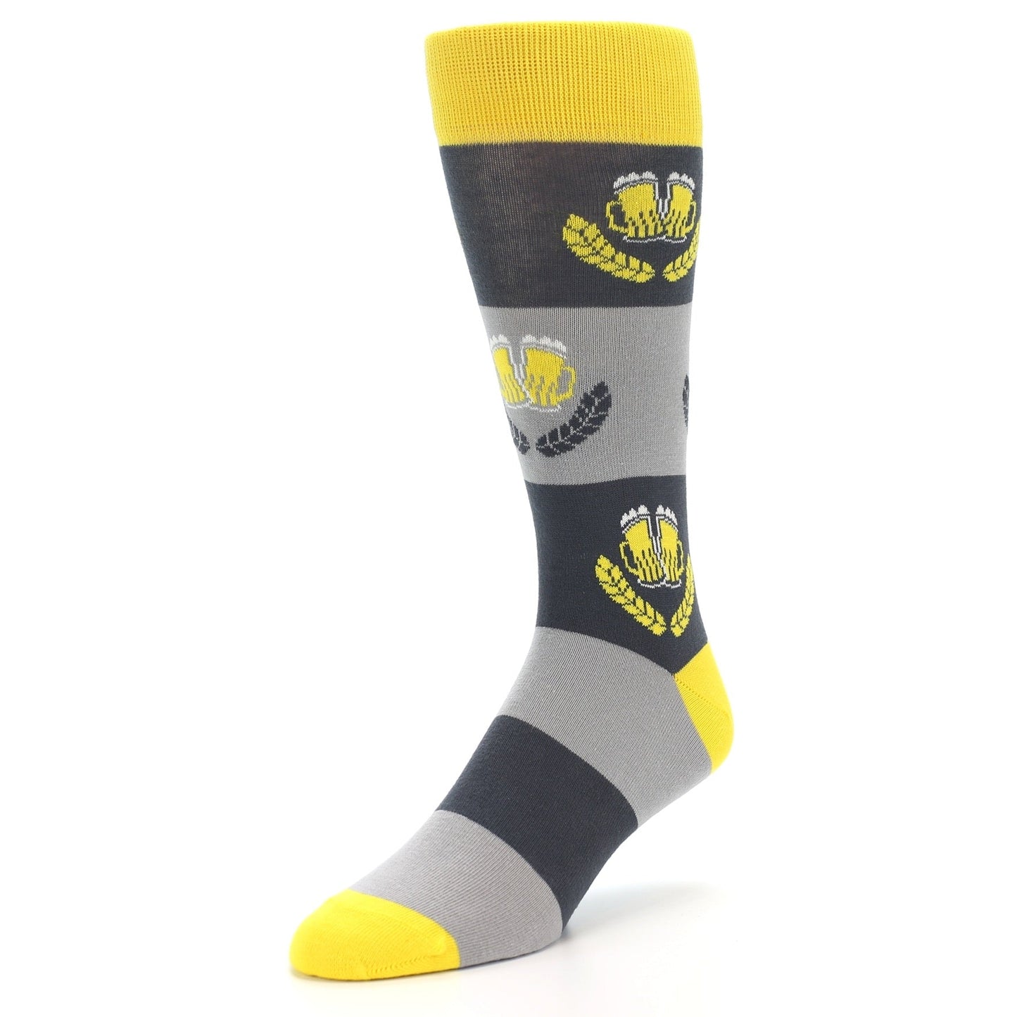 Yellow Grey Beer Mug Men's Dress Socks