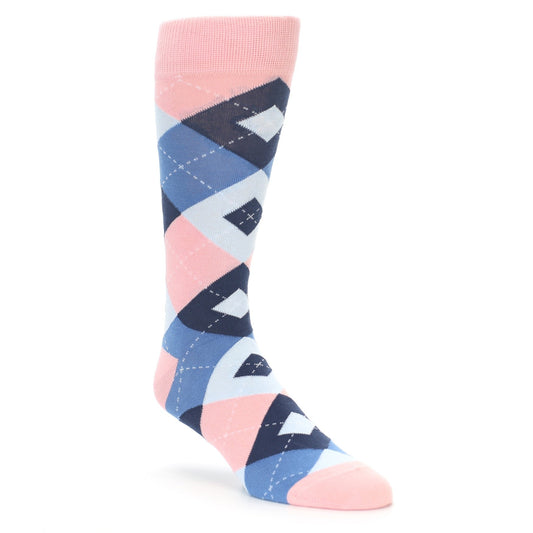 Pink Blue Argyle Wedding Groomsmen Men’s Dress Socks