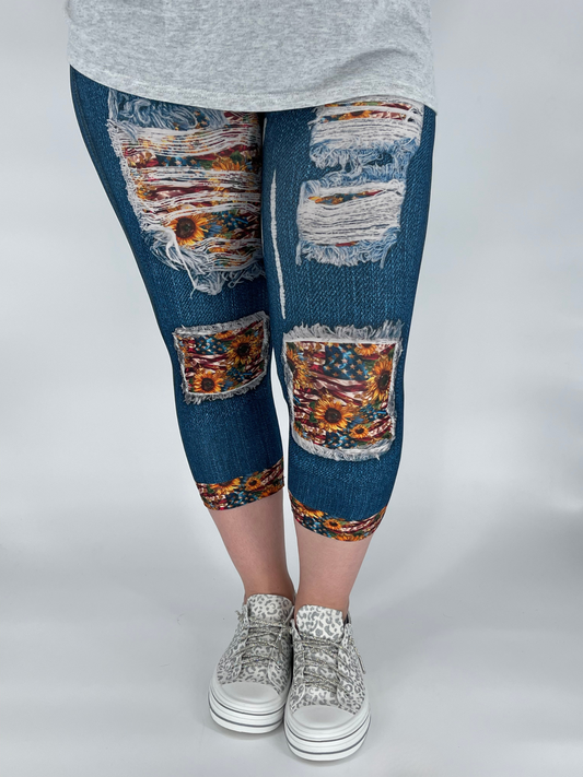 USA Sunflower Denim Capri w/ Back Pockets