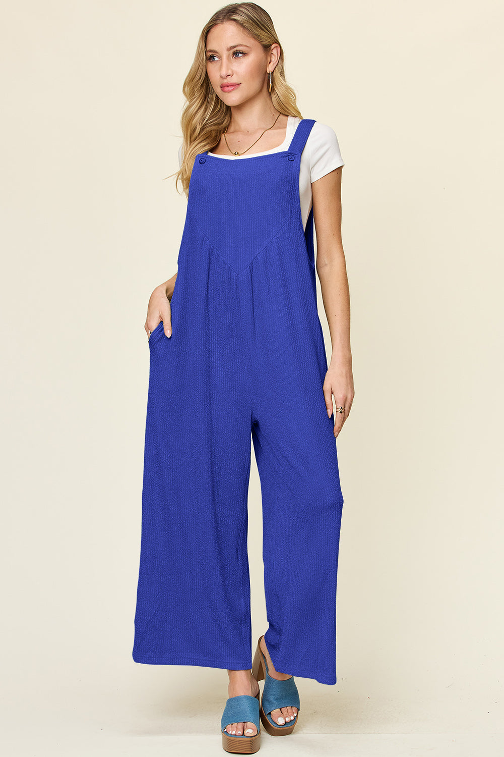 Double Take Texture Sleeveless Wide Leg Overall
