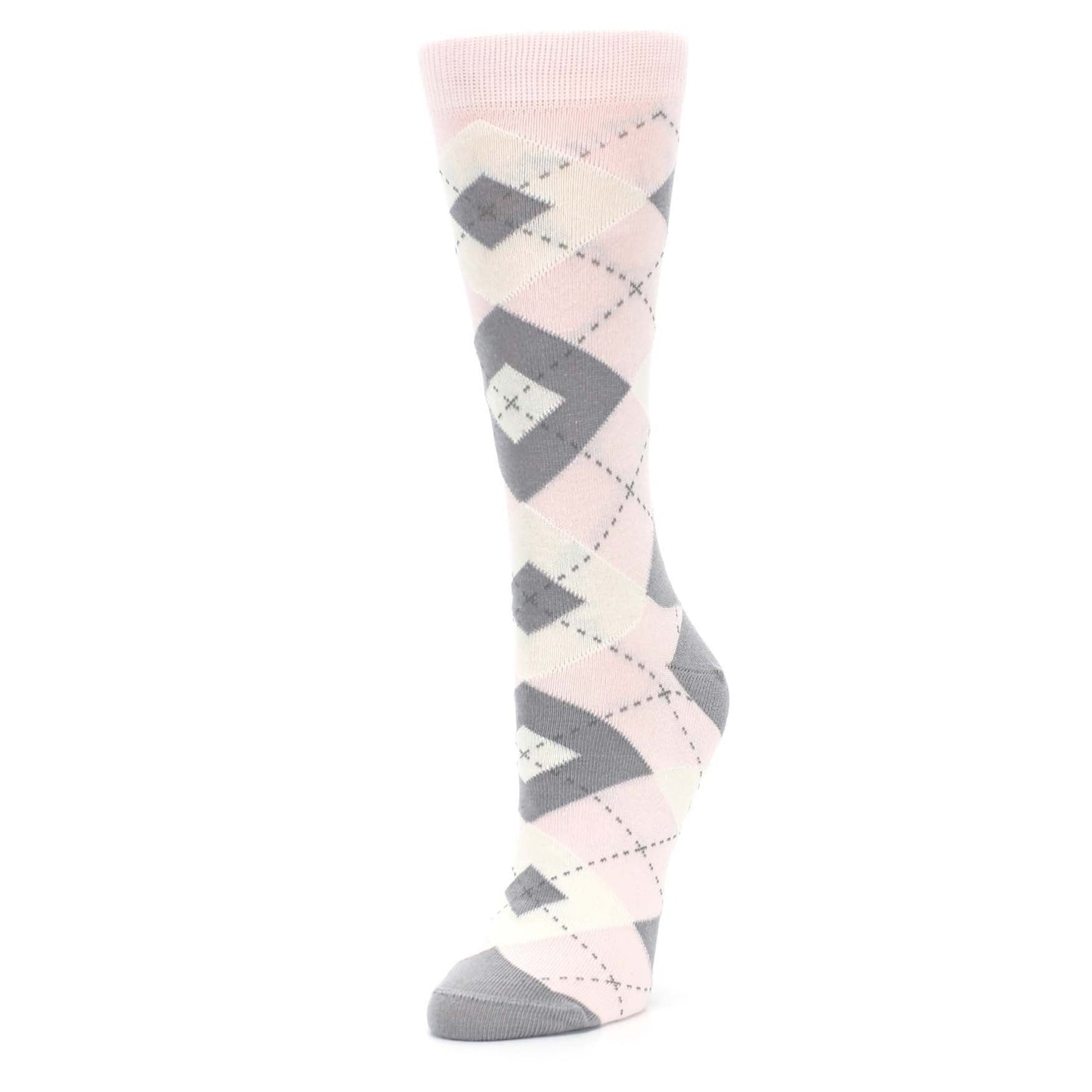 Blush Light Pink Gray Argyle Women's Dress Socks