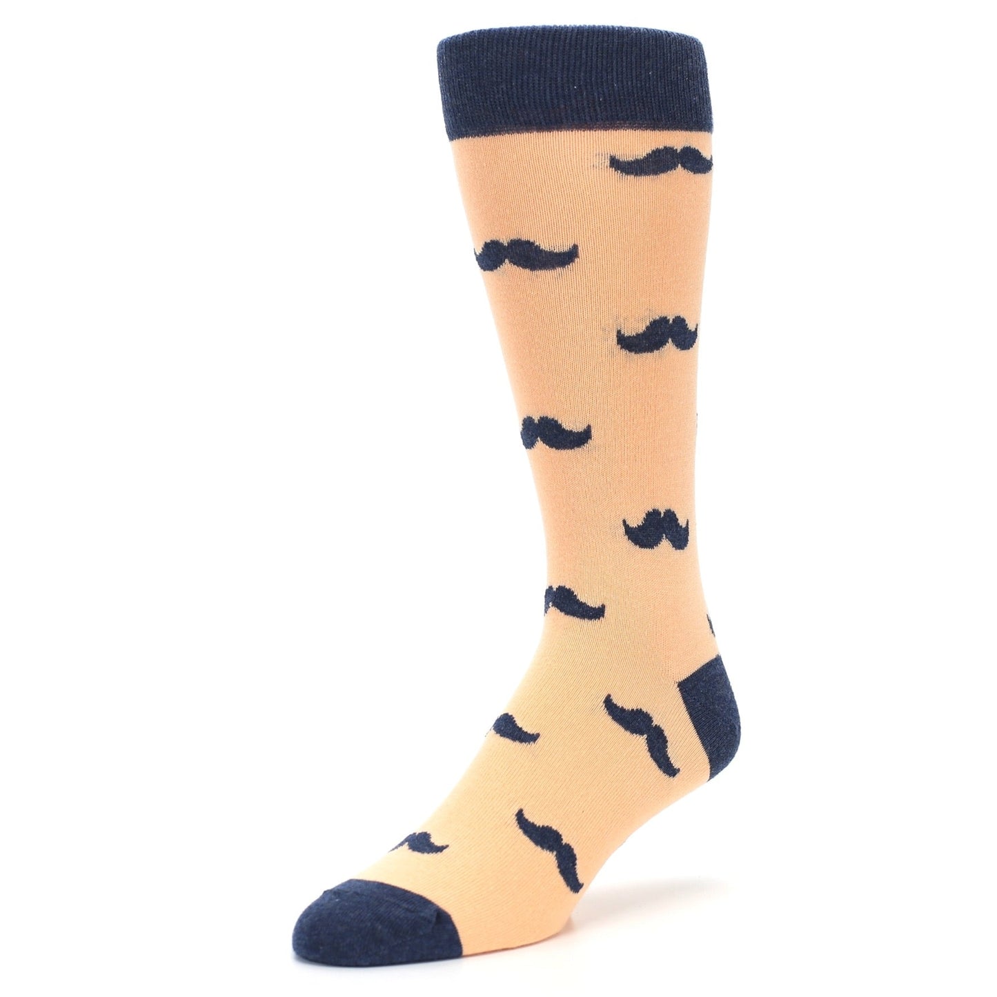 Peach Navy Mustache Groomsmen Wedding Men’s Dress Socks