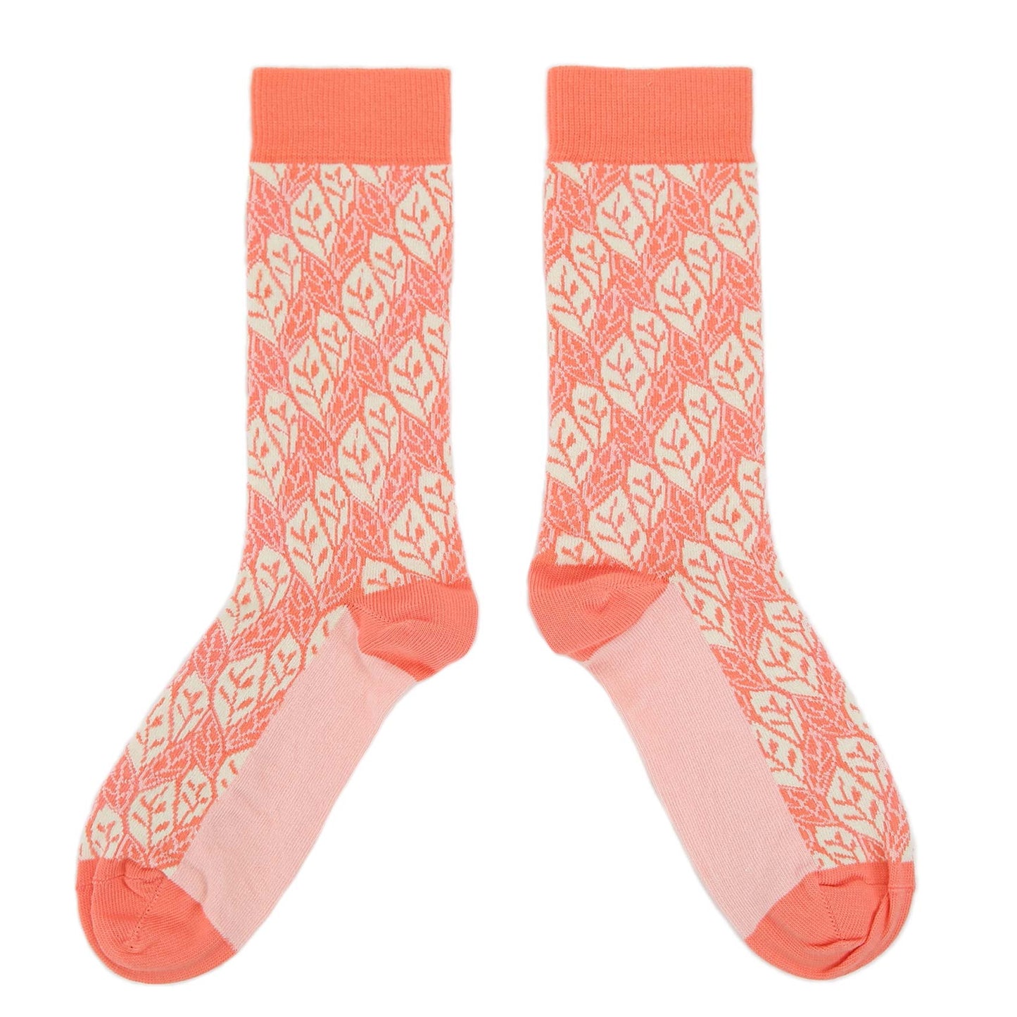 Coral Cream Leaf Pattern Women's Dress Socks