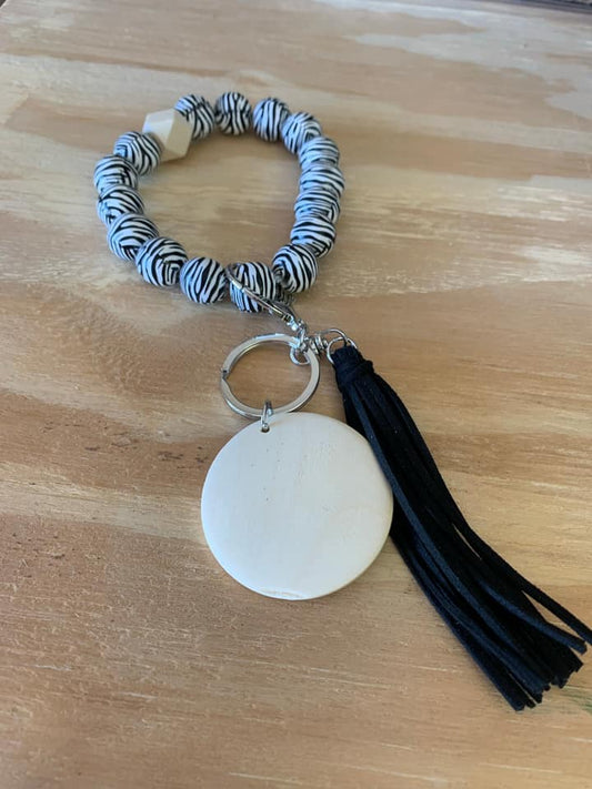 Wooden Keychain - Black & White Zebra