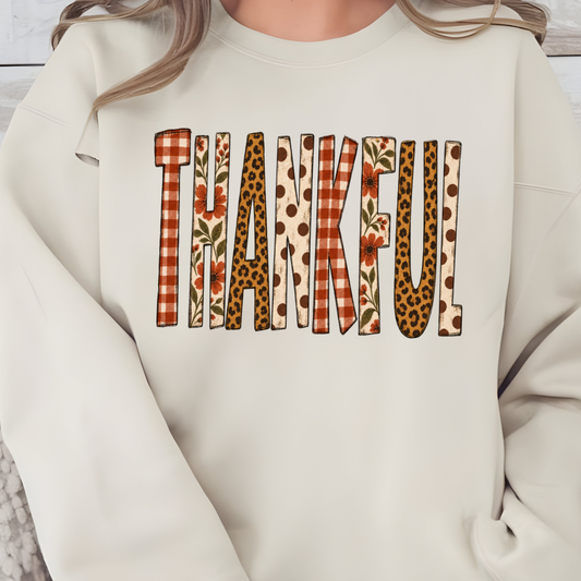 Patchwork Thankful Graphic Sweatshirt