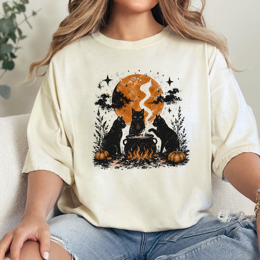 Witch Cat Coven Halloween Graphic Tee