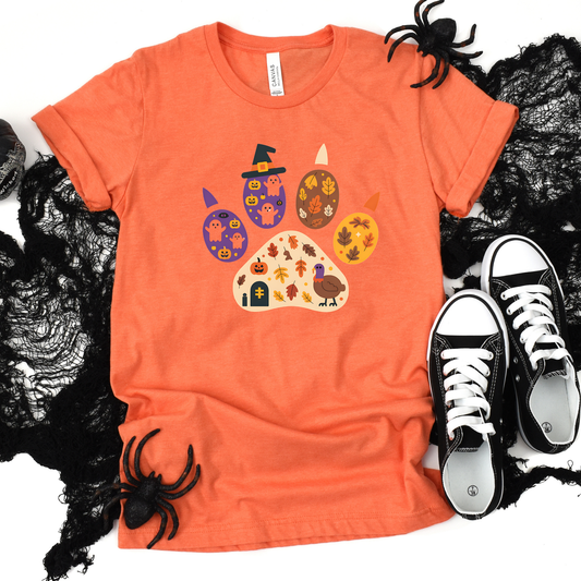 Spooky Fall Paw Print Graphic Tee