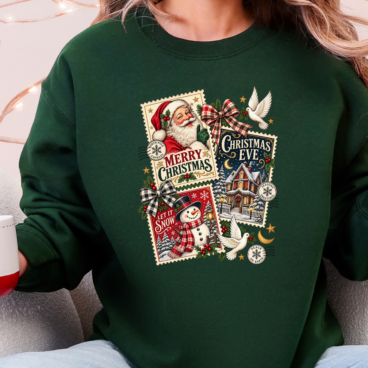 Vintage Christmas Postcard Collage Graphic Sweatshirt