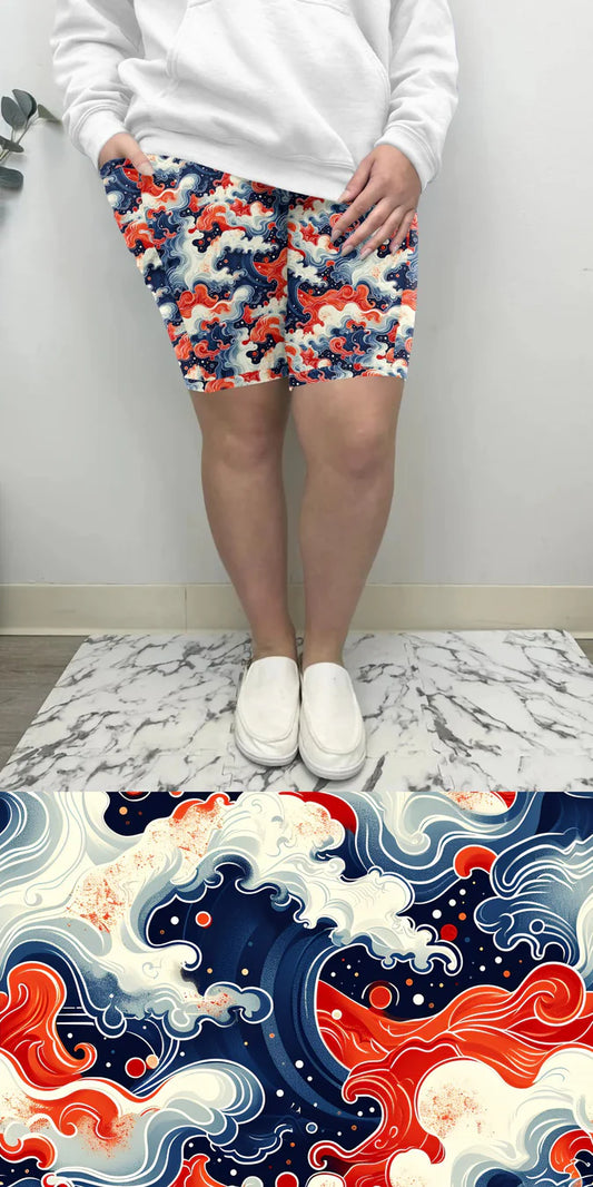 Red Waves Bermuda Shorts w/ Pockets