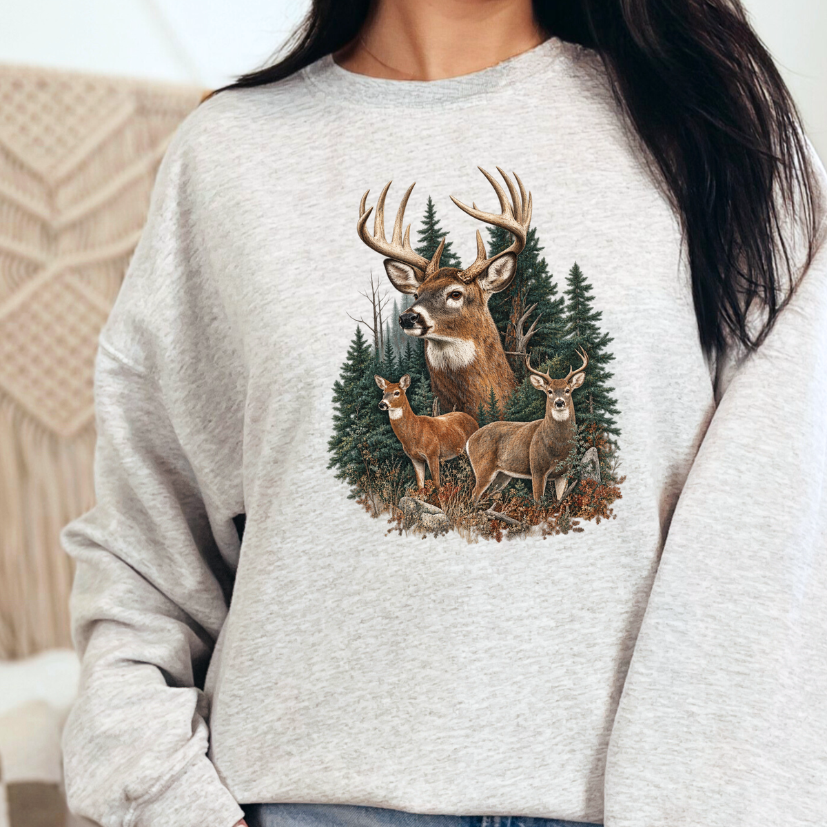 Forest Three Deer Graphic Sweatshirt