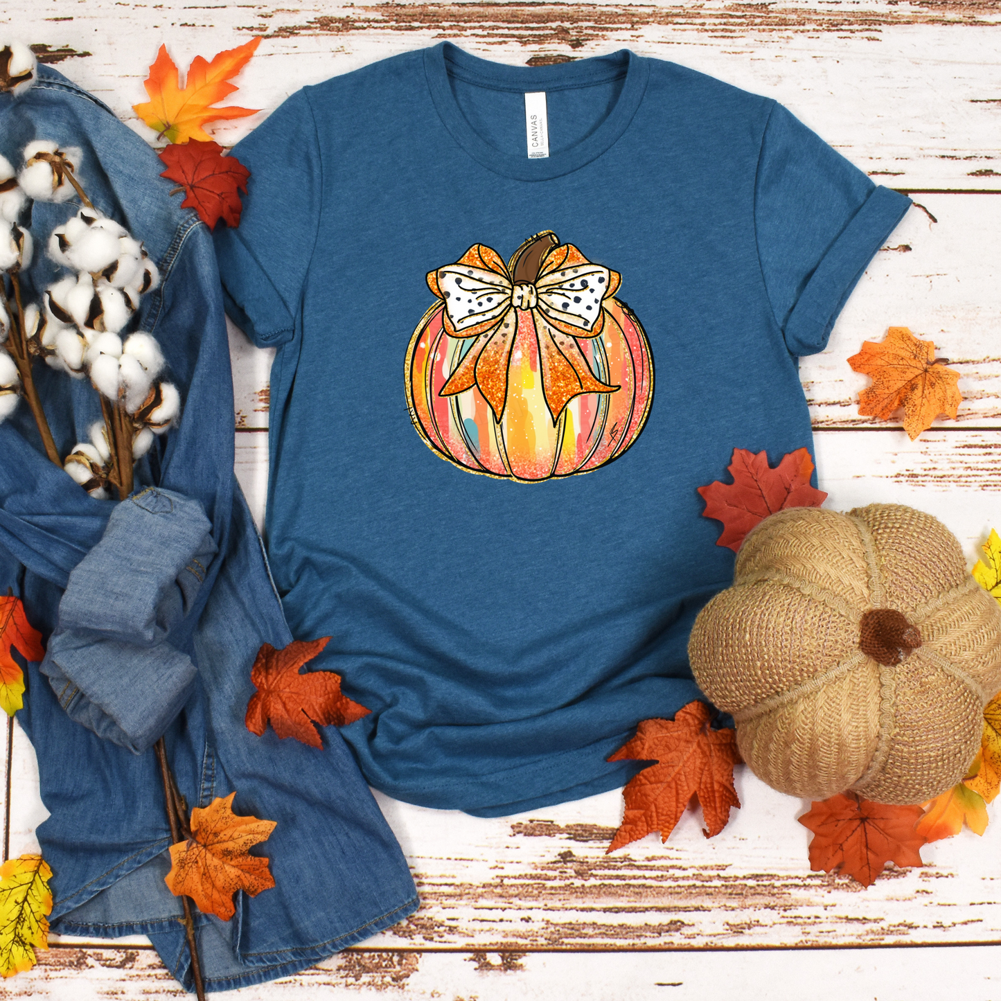 Colorful Pumpkin Bow Graphic Tee