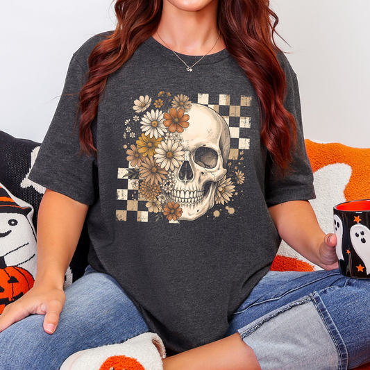 Retro Floral Skull Graphic Tee