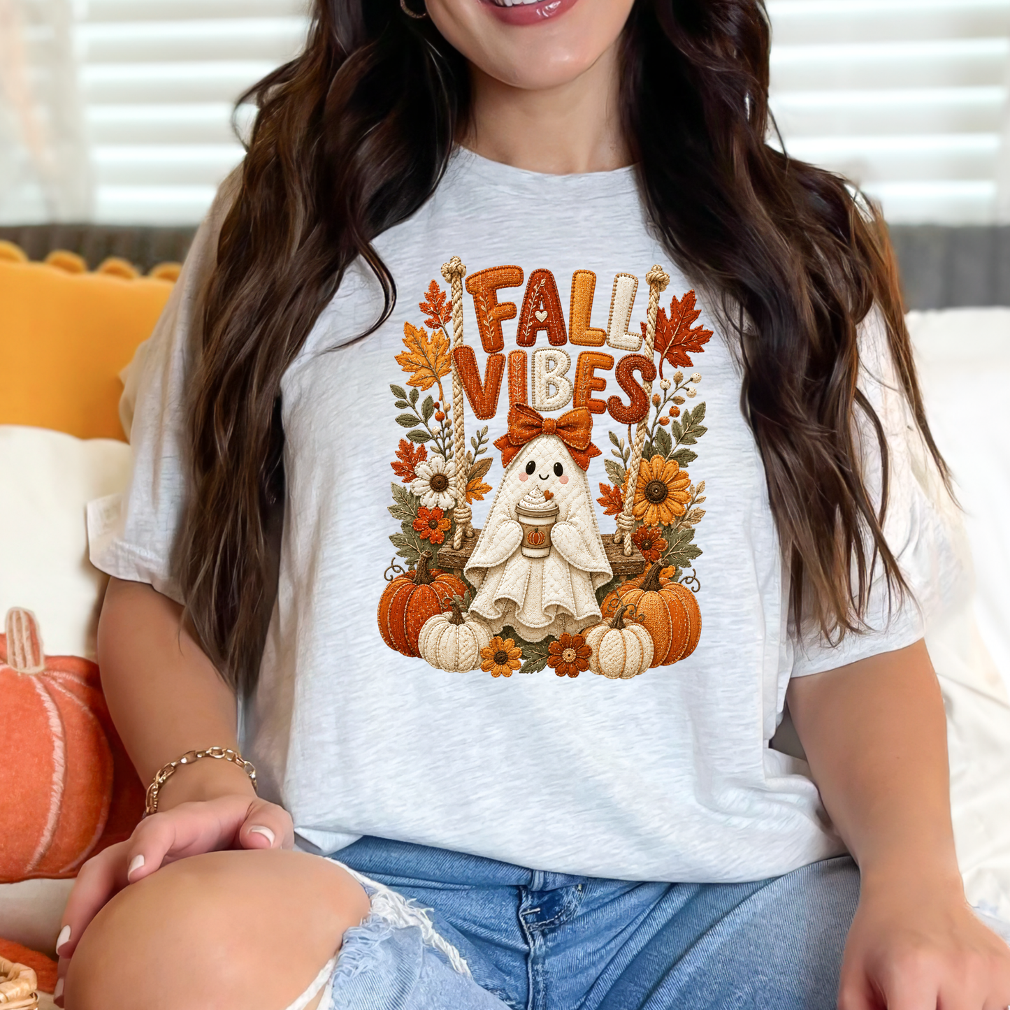 Floral Ghost Autumn Patchwork Graphic Tee