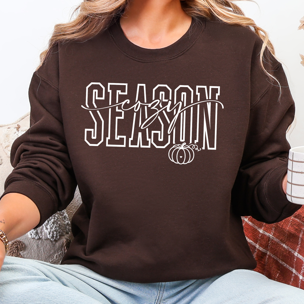 Cozy Season White Graphic Sweatshirt