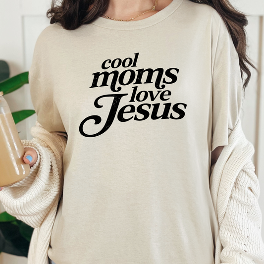 Cool Moms Love Jesus Black Graphic Tee