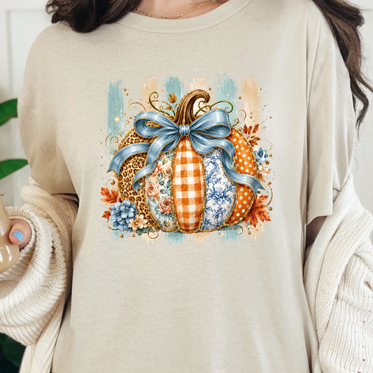 Striped Patchwork Pumpkin Graphic Tee