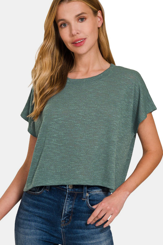 Zenana Round Neck Short Sleeve Crop T-Shirt