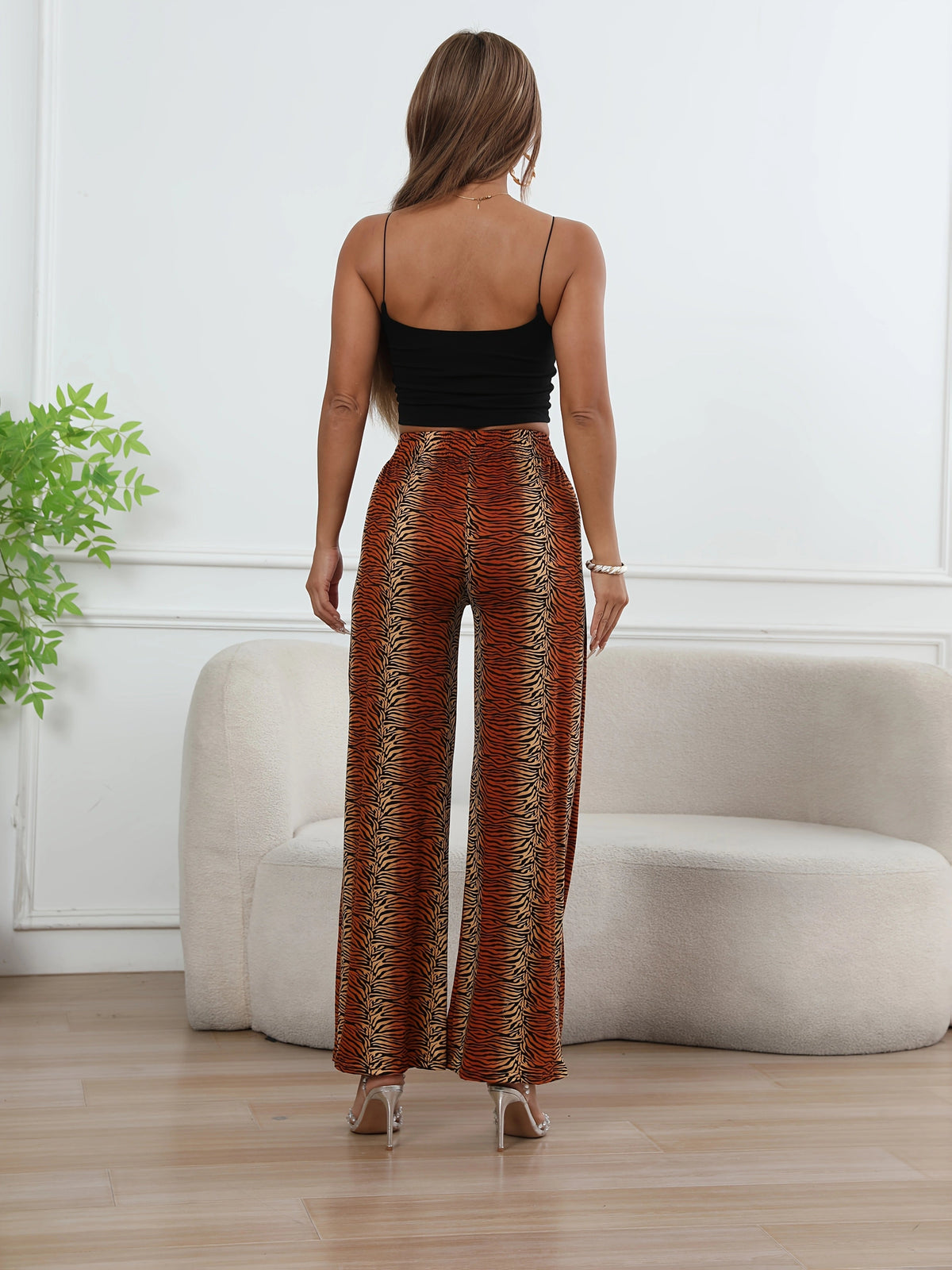 Leopard Print Wide Leg Pants – High-Waisted Stretch